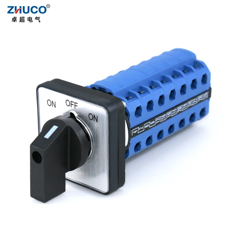 

ZHUCO SZW26/LW26-20 3 Position 7 Phase 28 Terminals ON-OFF-ON 20A 660V Mains Changeover Rotary Cam Switch 64X64 48X48 mm Panel