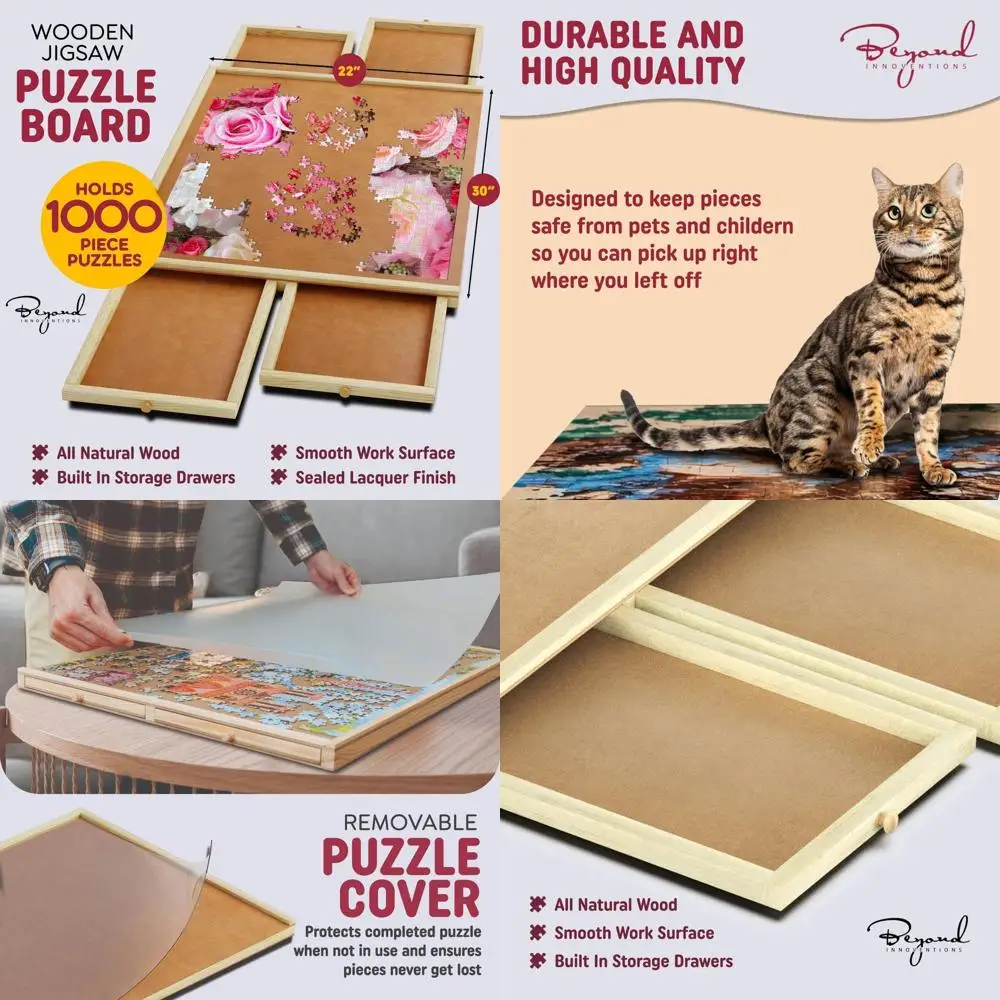 

Portable Wooden Puzzle Table with 4 Drawers, 30x22, Cover Included | Ideal for Adults & Kids by Beyond Innoventions