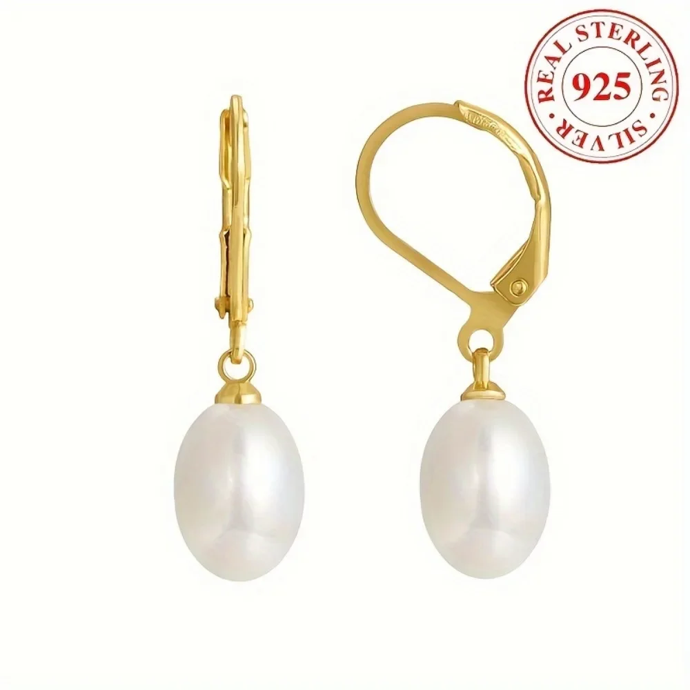 1 Pair Of 925 Sterling Silver Freshwater Pearl Earrings Silver Weight 0.7g Jewelry European And American Pendant Earrings