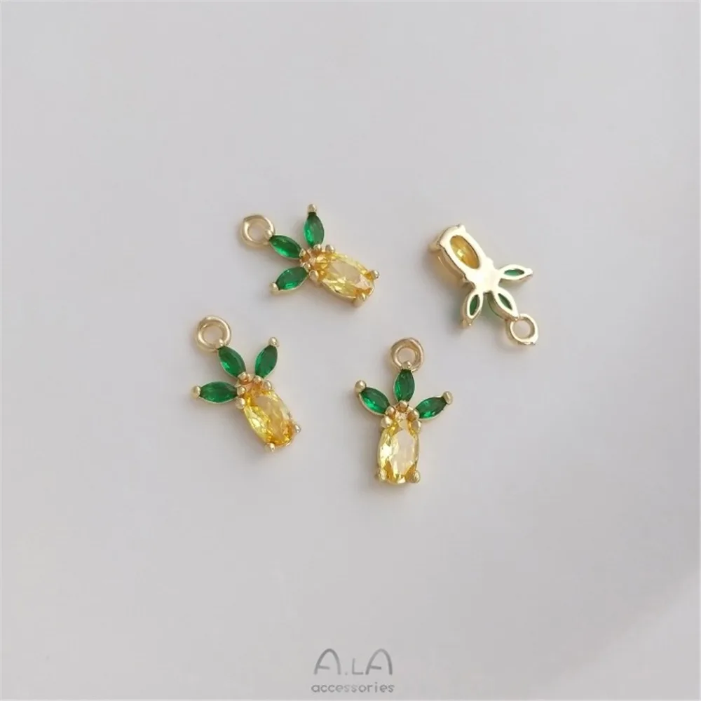 

Color Zirconium Fruit Series 14K Package Gold Color Zircon Cherry Pineapple Grape Mango Small Pendant Diy Jewelry Pendant