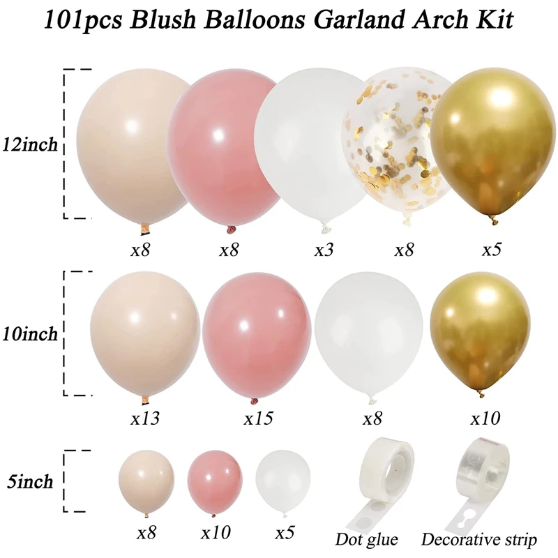 Retro Pink Macaron Orange Gold White Blush Balloons Garland Arch Kit with Confetti Latex Balloons for Girls Baby Shower Decor