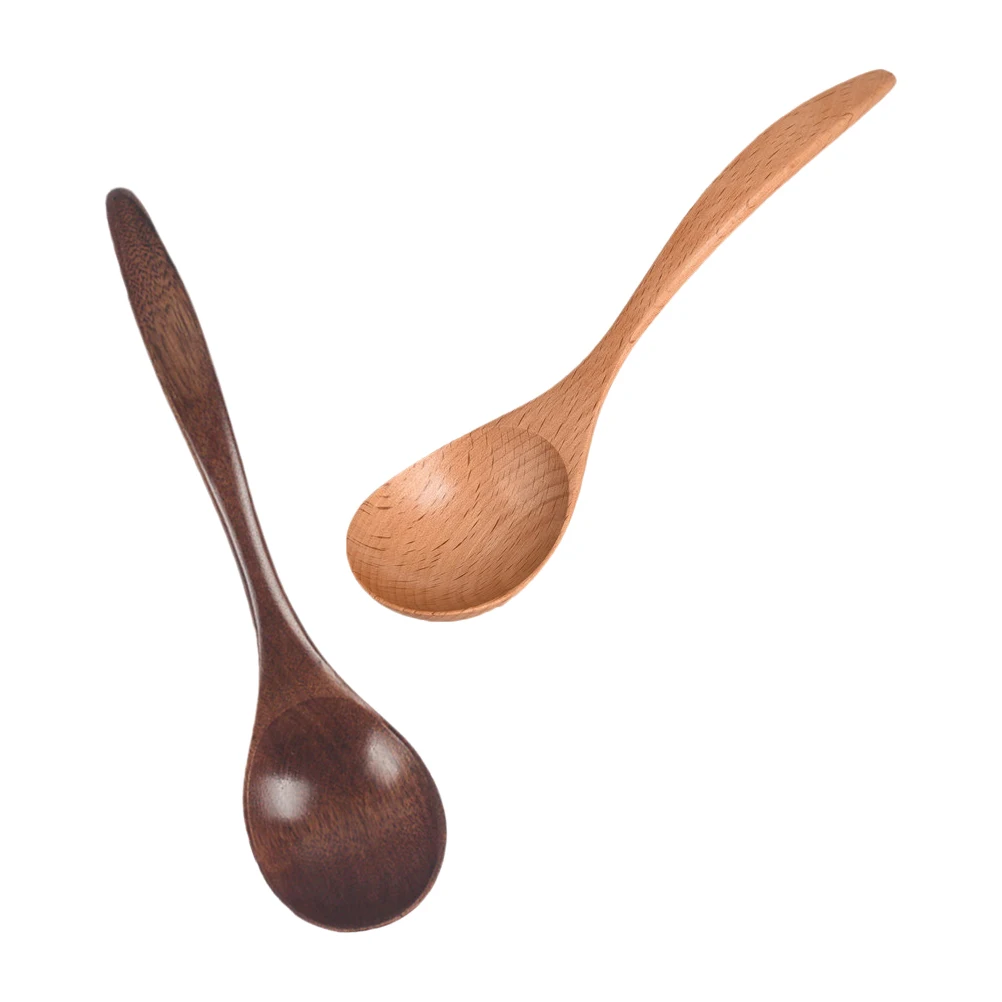 

2pcs Wooden Spoon Smooth Edges Multi Purpose Ice Cream Teaspoon Healthy Rice Soup Porridge Elegant Simple Design