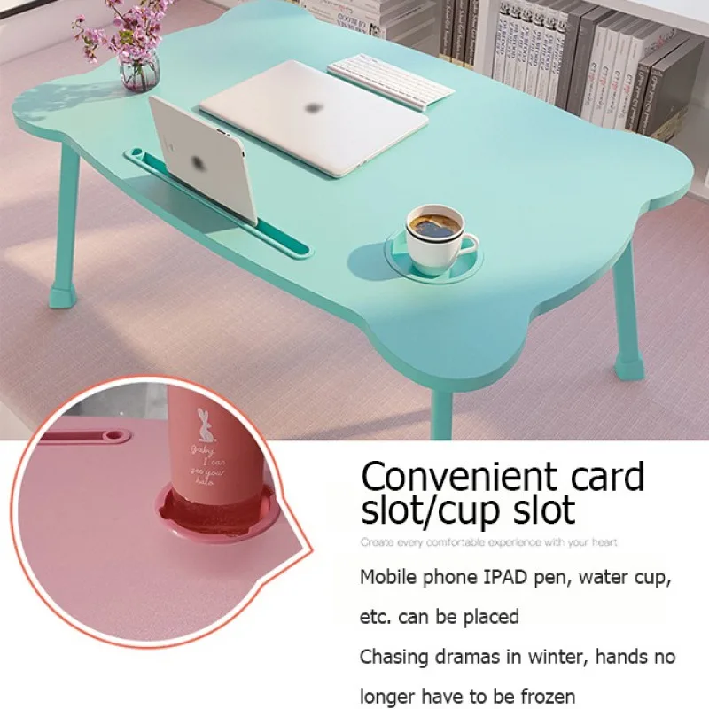 Portable Foldable Lazy Study Table Multifunctional Simple Laptop Desk with Cup Holder Card Slot for for Bedroom or Living Room