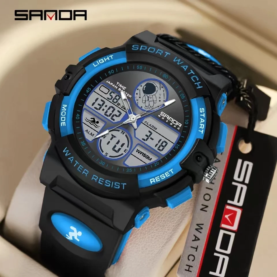 Sanda 6135 Trendy Hot Sale New Model For Men Silincone Strap Digital Movement Sports Mode Alarm Electronic Wrist Watch