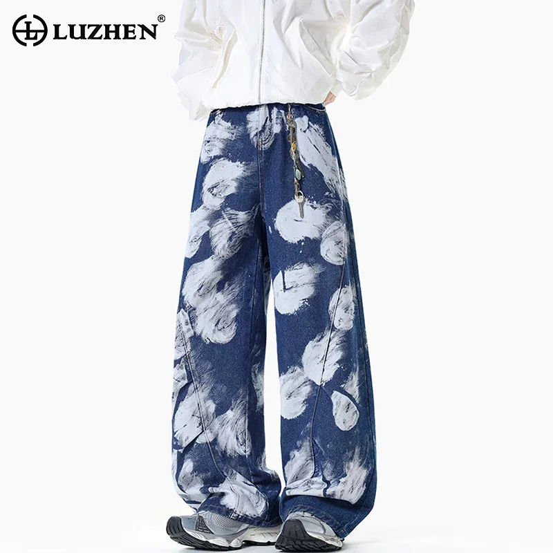 

LUZHEN Paint, окрашенные в галстук граффити, свободные широкие джинсовые брюки для мужчин, новинка 2025 года, уличная одежда высокого качества, модные мужские повседневные джинсы JY3364