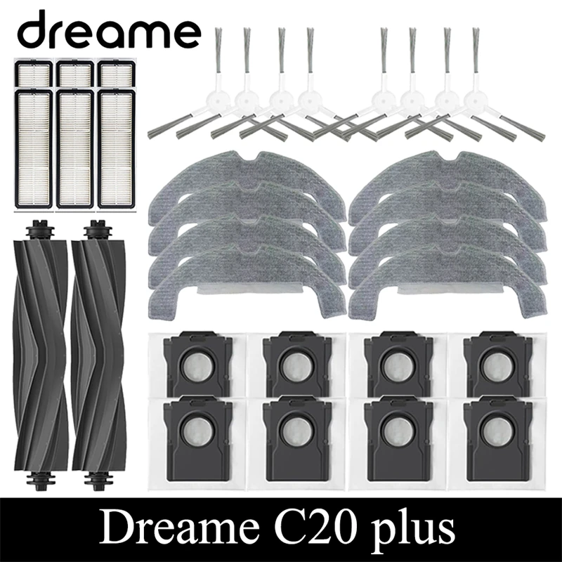 Dreame C20 Plus Robot Vacuum Cleaner Accessories Main Side Brush HEPA Filter Mop Cloths Dust Bag Spare Parts