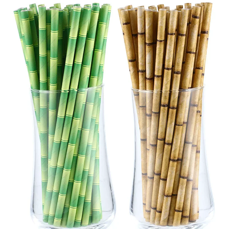 

100pcs 19.7cm Paper Straw Reusable Bamboo Drinking Straw Drinking Tube Party Supplie Decoration Cocktail Drink Accessory Barware