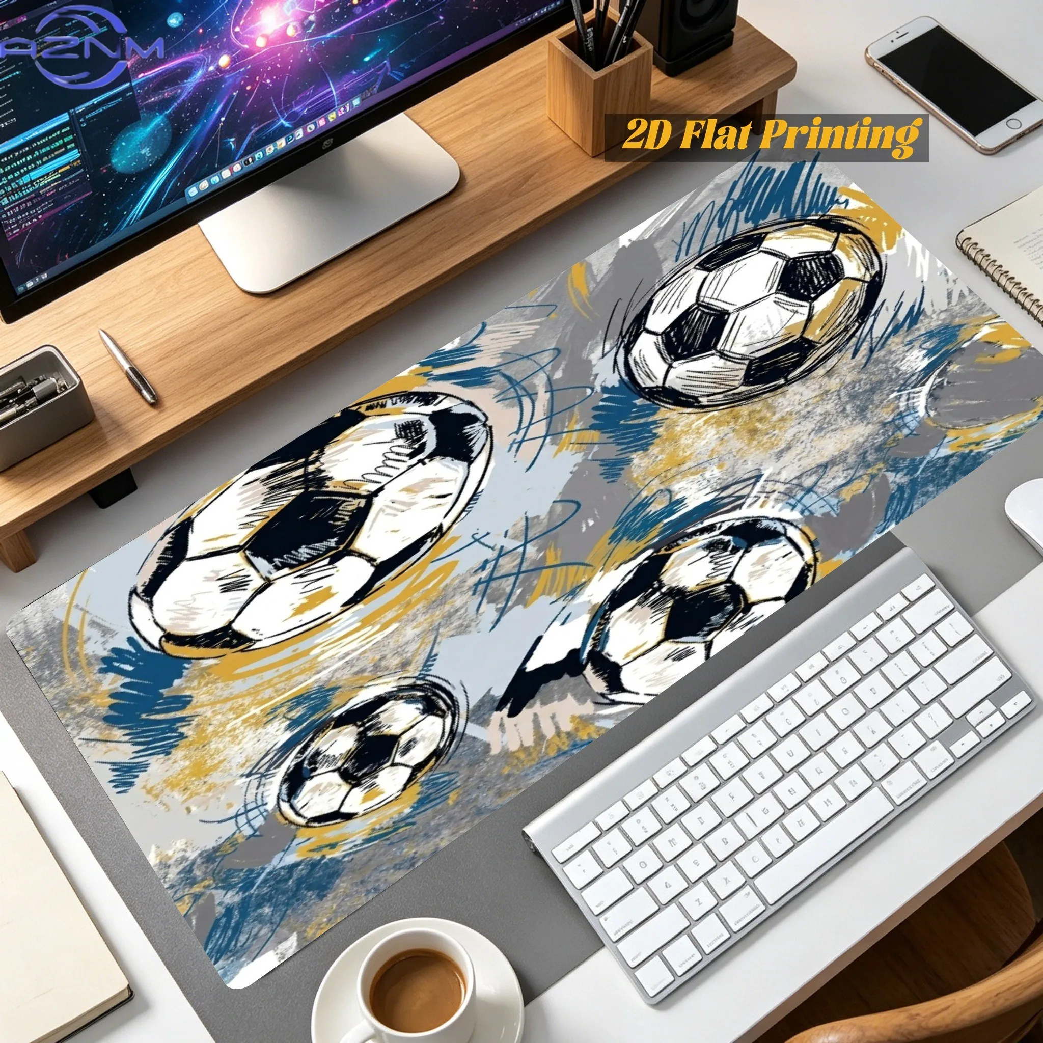 1pc Hand Drawn Graffiti Soccer Ball 2D Printed Extra Desk Mouse Pad, Decorative Desktop Mat for Home Office Work Daily Study and