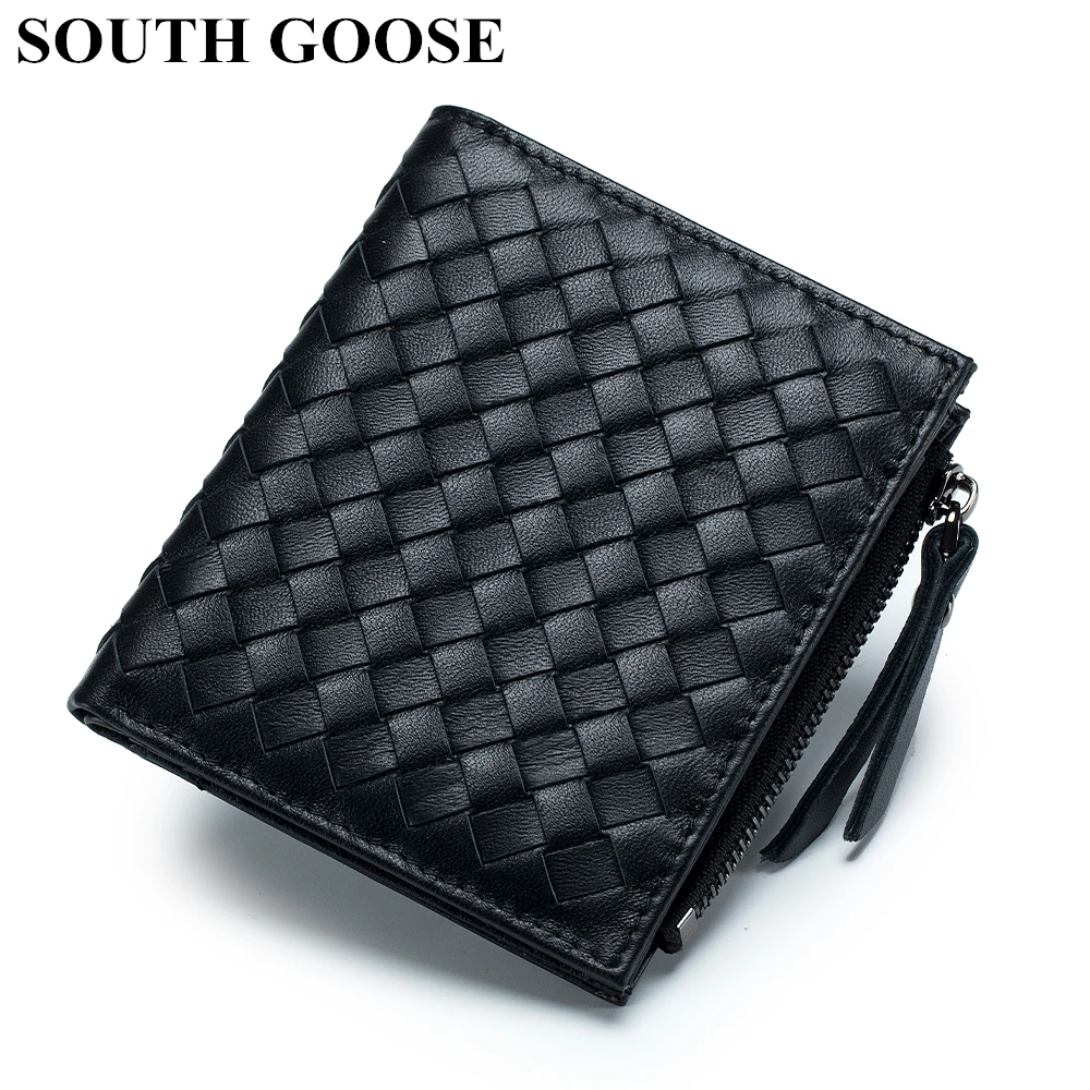 2022 New Weave Wallets 100% Sheepskin Leather Men Short Wallet Multifunction Card Holder Luxury Women Coin Purse Portable Clutch