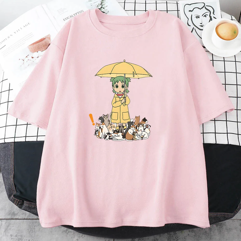 Azumanga Daioh Yotsuba T-shirts Women/men Open An Umbrella Cats Tshirts Kawaii/cute 100% Cotton T Shirts Summer Casual Prevalent