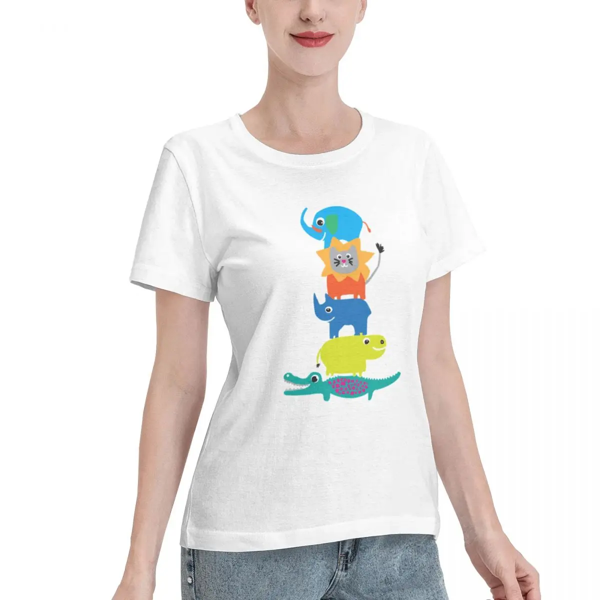 Oversized Option Colored Animals Women's T-shirt Street Shooting Casual Wear Tshirt