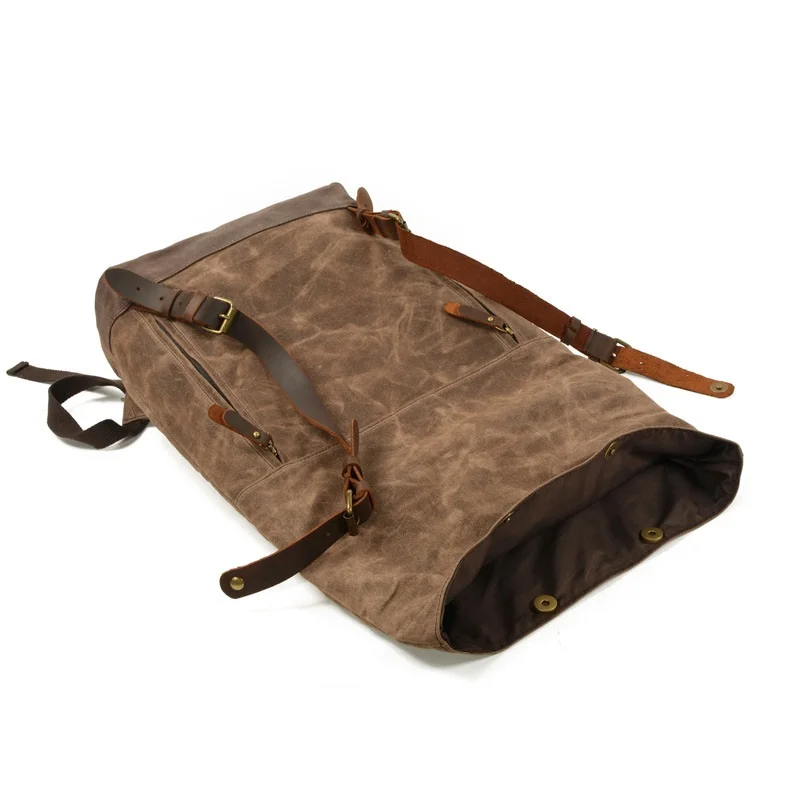 Waxed Canvas Rolltop Backpacks Large Capacity Men Laptop Leather College Travel Vintage Weekend Waterproof Anti-theft Rucksack