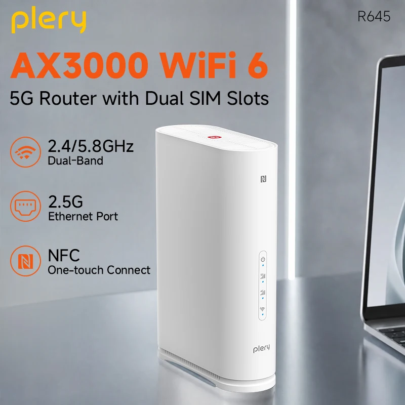 PLERY 5G CPE SIM Router AX3000 Wi-Fi 6 Wireless CPE Modem WiFi Hotspot 5G/4G Multi-Mode 2.4Ghz/5Ghz Home Internet Mesh Router