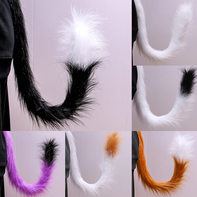 Cosplay peludo longo gato cauda peludo para adultos e crianças, Anime caudas fofas de animais, festa de Halloween, traje de vestir, acessórios, Kawaii