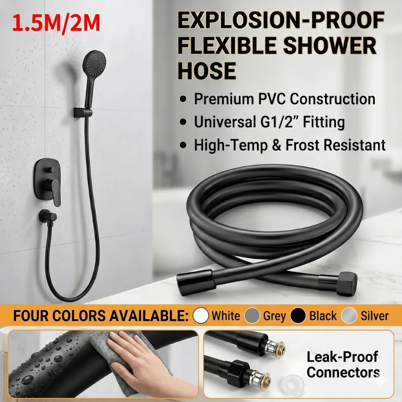 

1.5/2m PVC Shower Hose Universal G1/2 Flexible AntiWinding ExplosionProof High Pressure Bathroom Handheld Shower Head Water Pipe