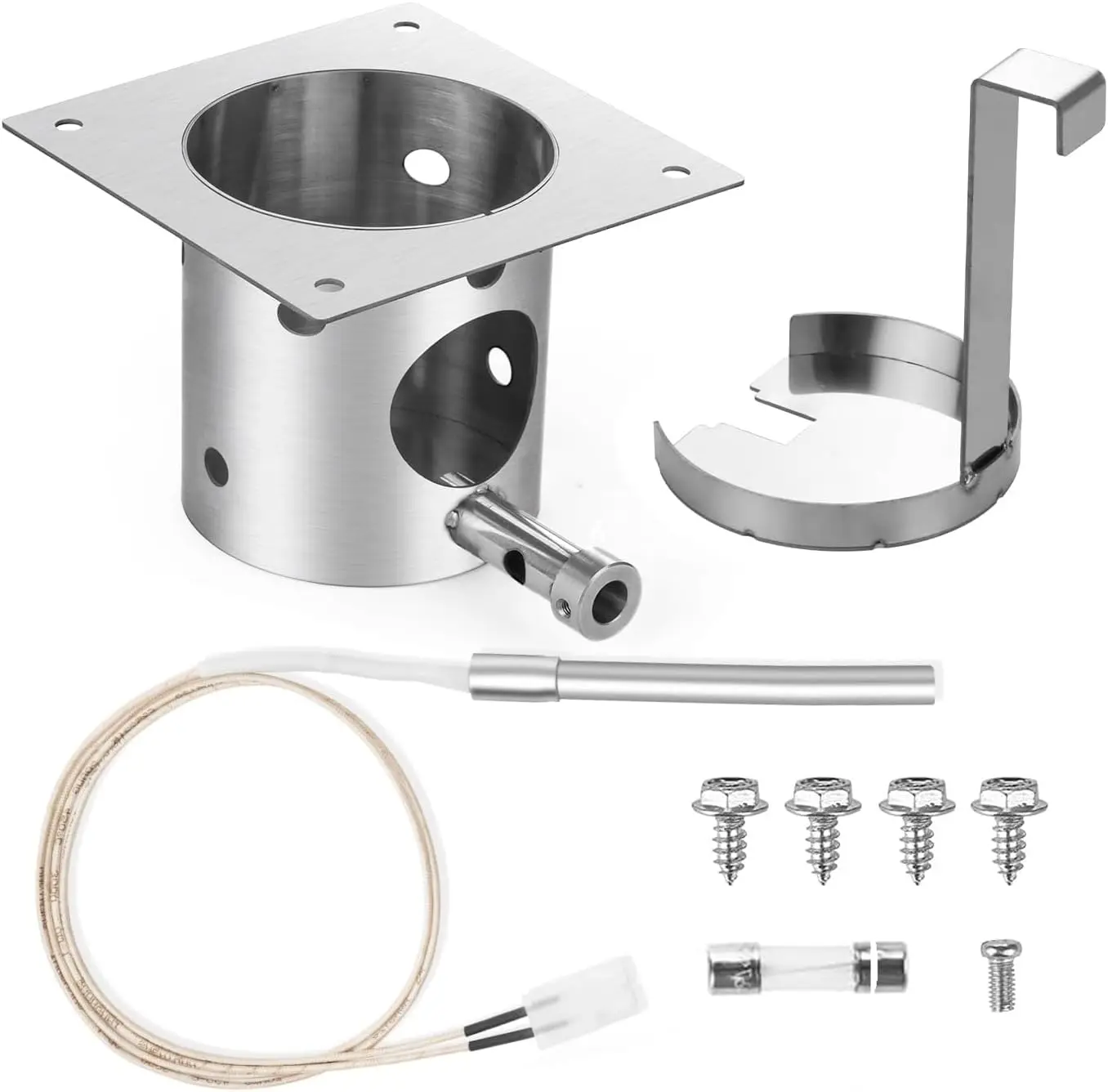 Stainless Steel Burn Pot And Hot=Rod Ignitor Kit For Pellet=Grills, Split Welded Fire Pot With 200W Heating=Element,Easy Install