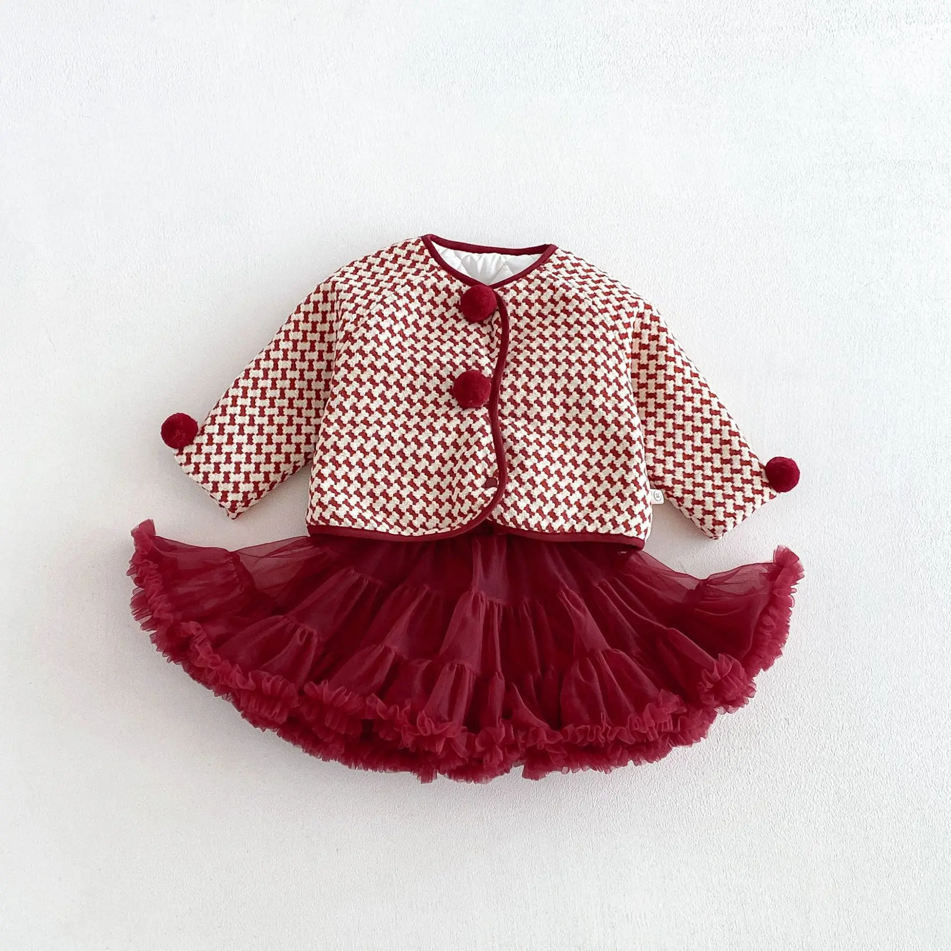 Girls' Diamond Grid Thick Coat 2026 Autumn Winter Baby Girl's Small Fragrant Style Cotton Jacket Children's Temperament Coat