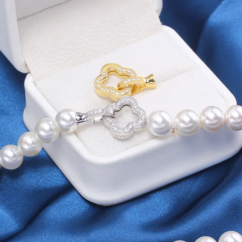 

1pc Copper Plated 18K Gold Lucky Clover Pearl Necklace Connecting Clasp Sweater Chain End Clasp DIY Jewelry Material Accessories
