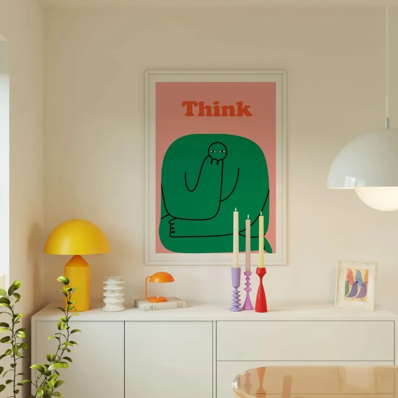 Vintage Mid Century Modern Poster Relax Pause Think Love Quote Art Funny Retro Abstract Figure Print Office Living Room Decor