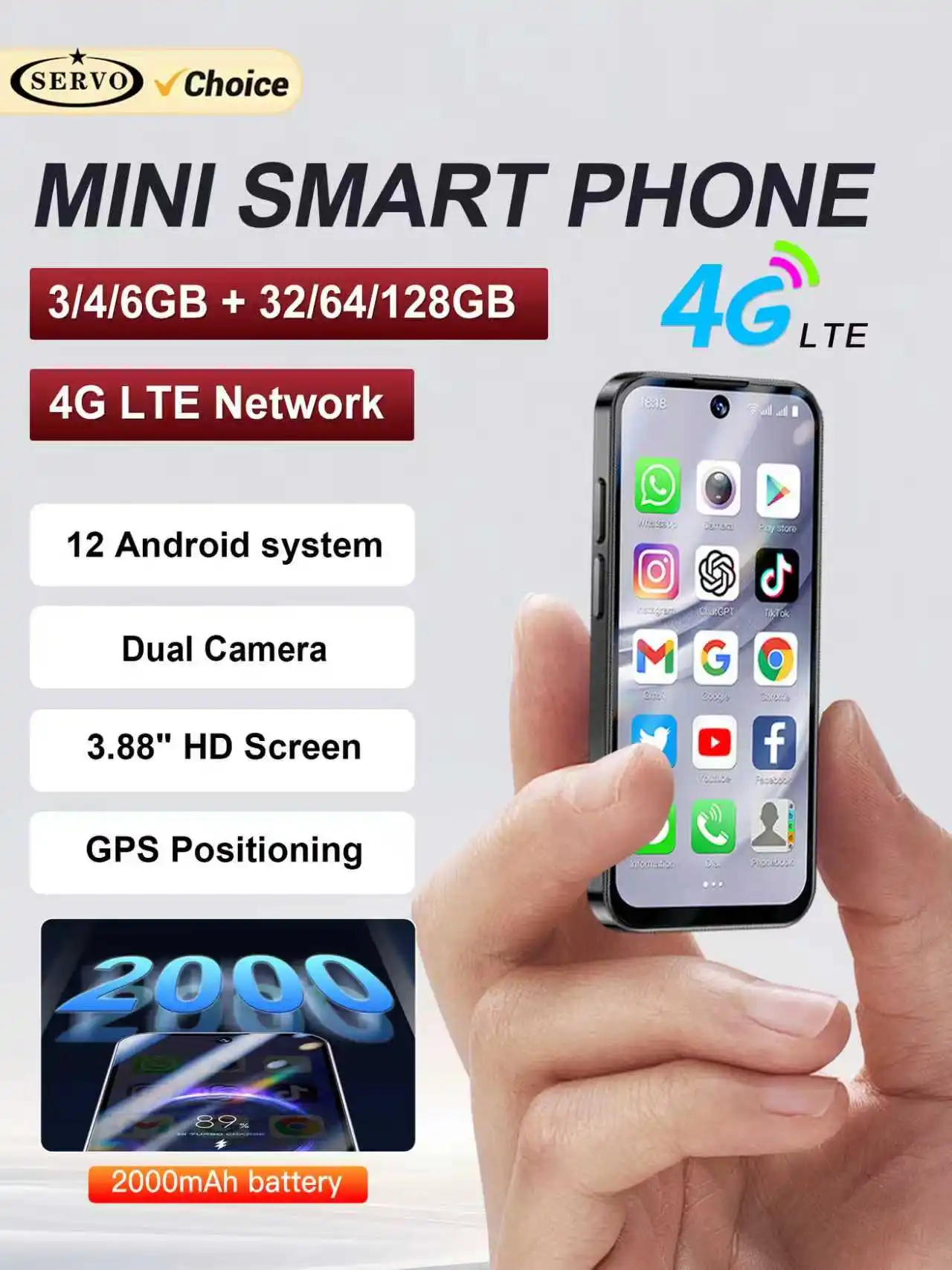 SERVO 19PRO Android Mini Smartphone 4G LTE Dual SIM Standby 6GB RAM 128GB ROM Play Store WiFi OTG 3.88 "Scherm Kleine smartphone - afbeelding 2