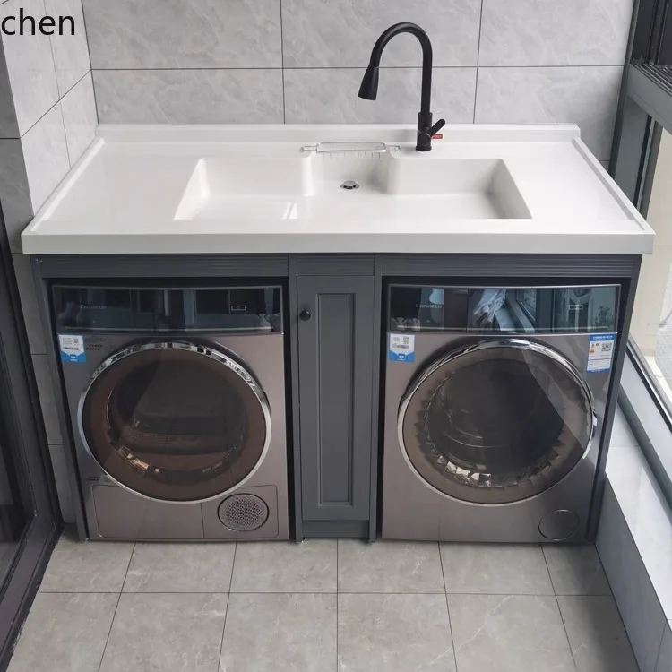 LXC lavabo estrecho 65 lavadora doble secadora mueble de baño combinación lavabo con tabla de frotamiento piscina integrada