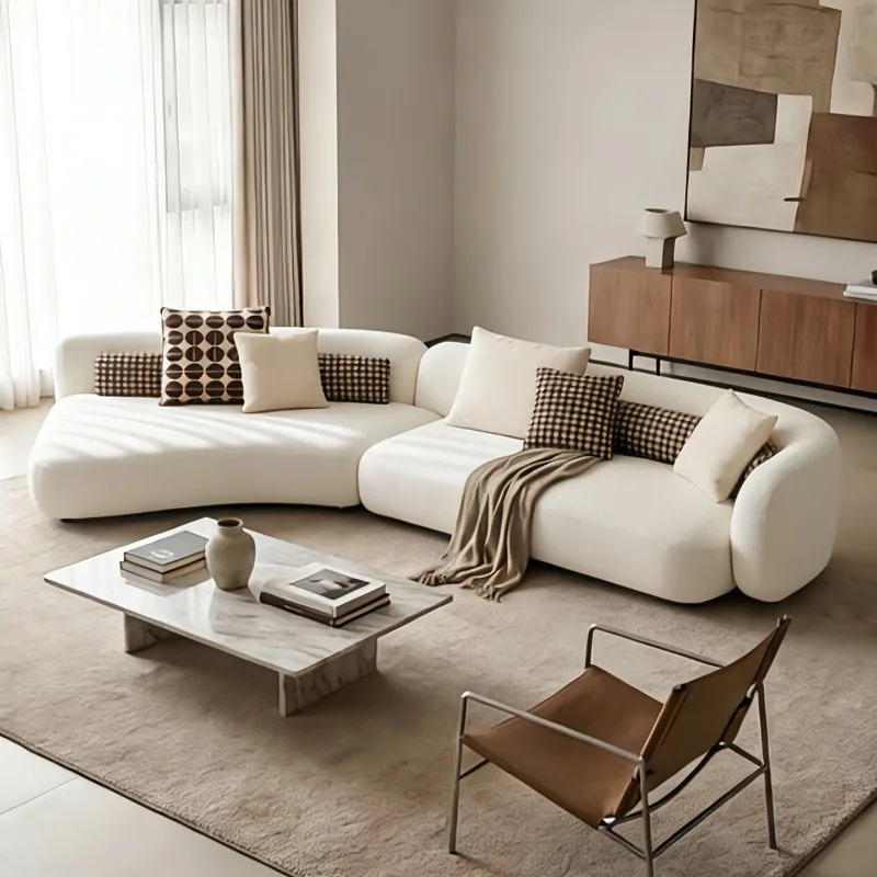Special-shaped large flat-floor villa module curved lamb wool living room fabric sofa c