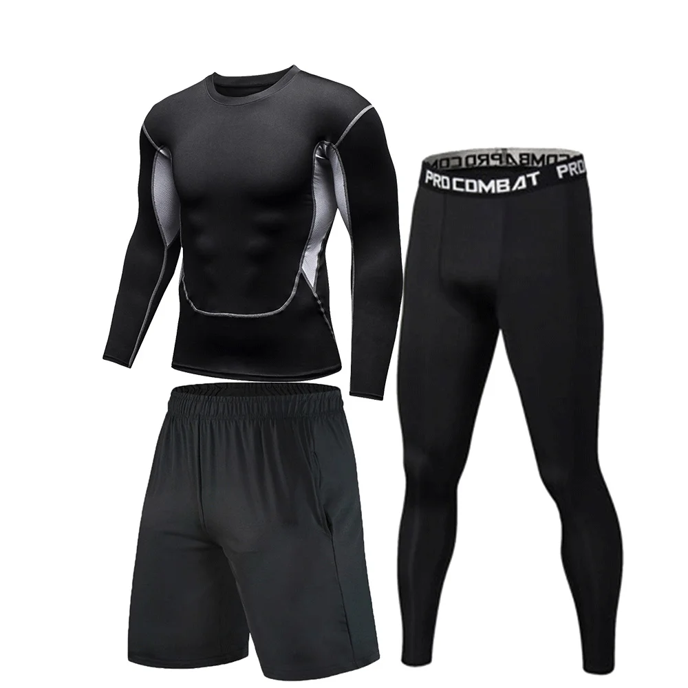 Men's Sports Comfort Sheath Set Running Training Rash Protection Fitness Three Piece Set Breathable Quick Drying Light Solid