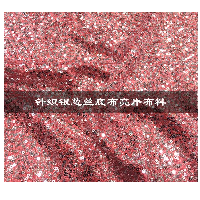 

1 метр эластичная вязаная серебряная ткань с вышивкой и блестками, модная ткань с серебряными бусинами