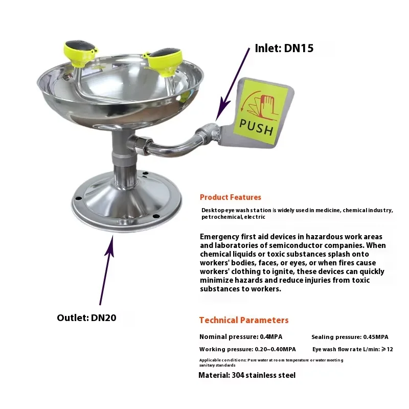 Yuexiang بالجملة غسالات العين الأمنية مزدوجة الفم مختبر الطوارئ الصناعية 304 الفولاذ المقاوم للصدأ ABS ملحقات سطح المكتب