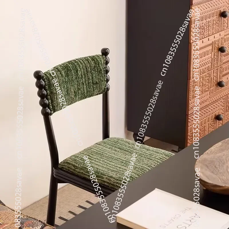 Green Pattern Texture Light Retro Style Wooden Dining Chair Restaurant Casual Dining Chair Fabric Easy To Clean