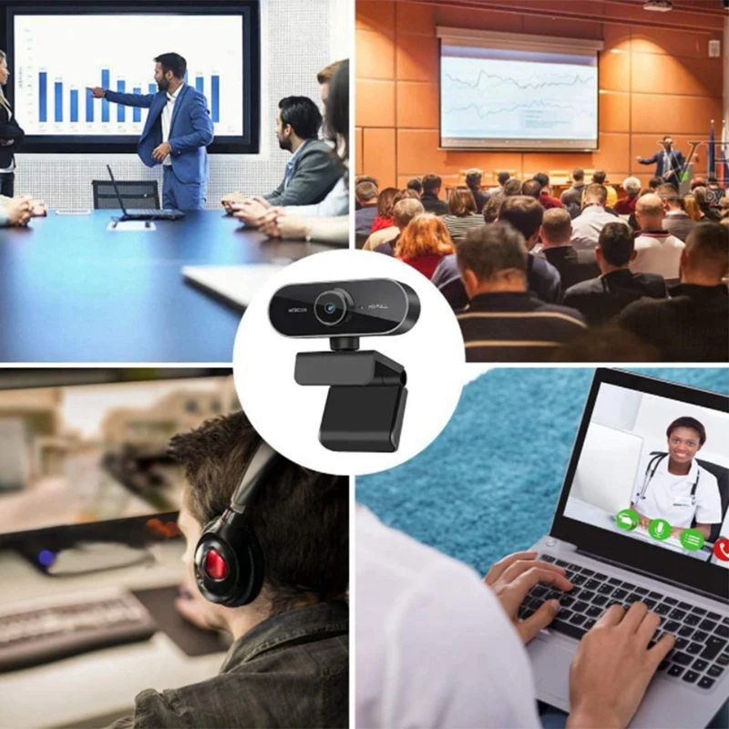 Webcam Full HD com Microfone e Tripé, PC, Desktop, Laptop, Plug and Play, USB, Câmera Web, 1080P