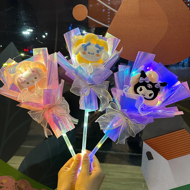 Hot Sparkling Fairy Stick Doll Bouquet Sanrio Kt Kuromi Strawberry Bear Donald Duck Cartoon Bouquet For Children Birthday Gift