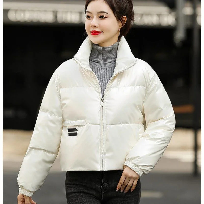 Cropped Down Jacket para Women, Cotton Coat, Long Sleeve, White, Black Outerwear, Thick Jackets, Warm, Korean Chic, Winter, New