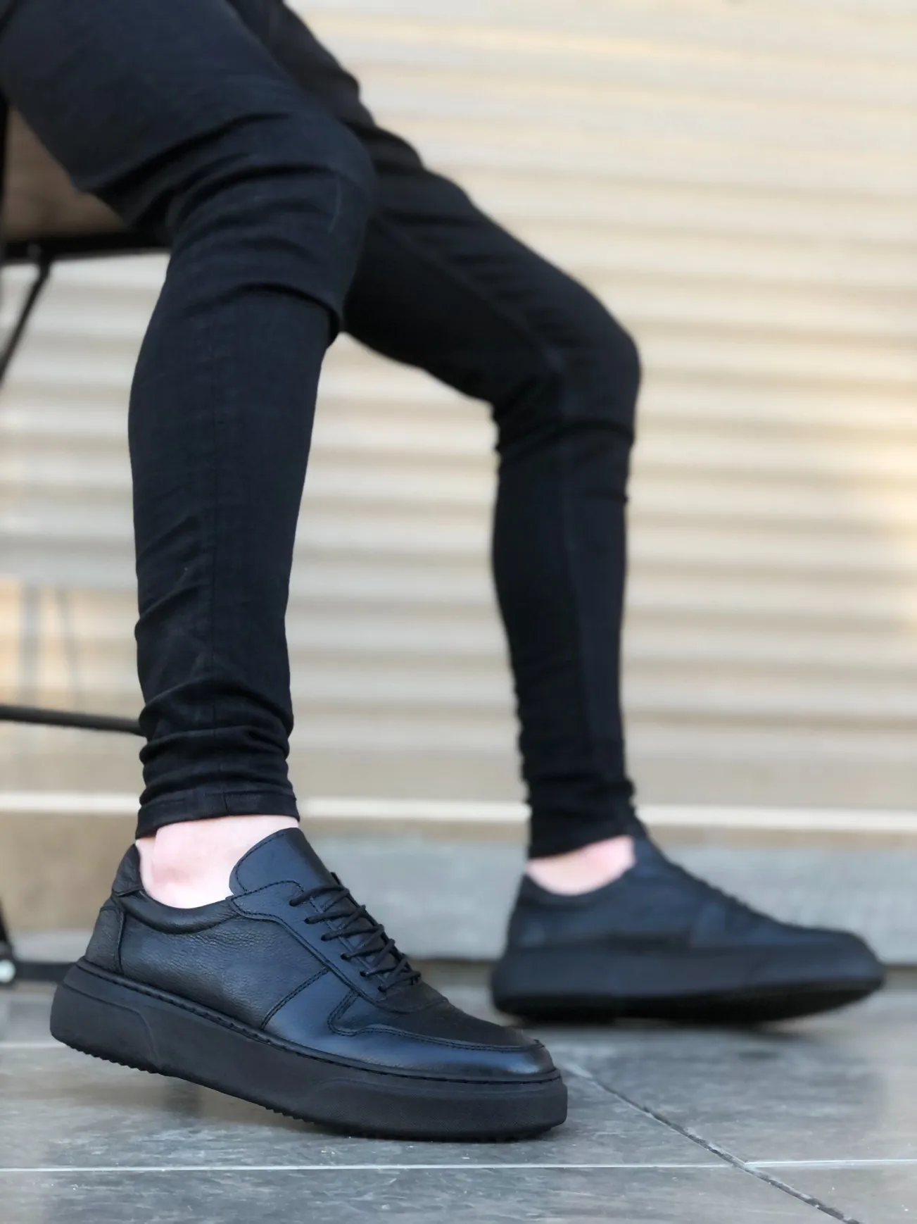 

BA0196 Inside Out Genuine Leather Comfortable Sole Black Sneakers Casual Men Shoes