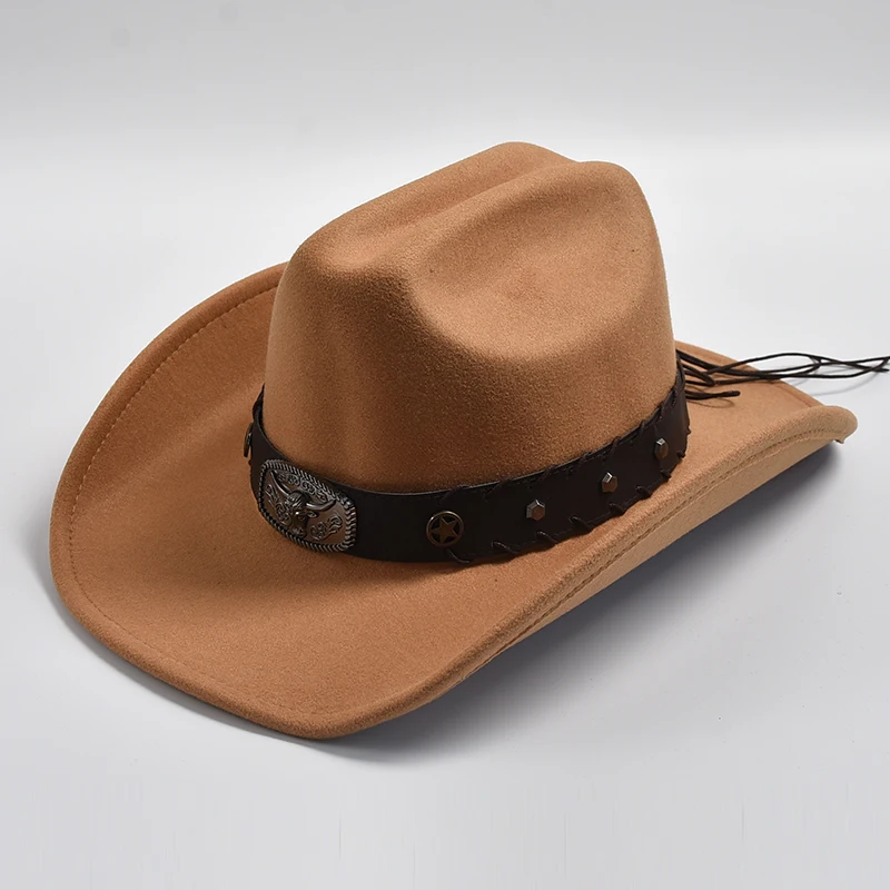 Neue künstliche Wolle Western Cowboy hüte für Männer Frauen Vintage Fedoras Hüte mit breiter Krempe Gentleman Lady Cowgirl Jazz Hüte