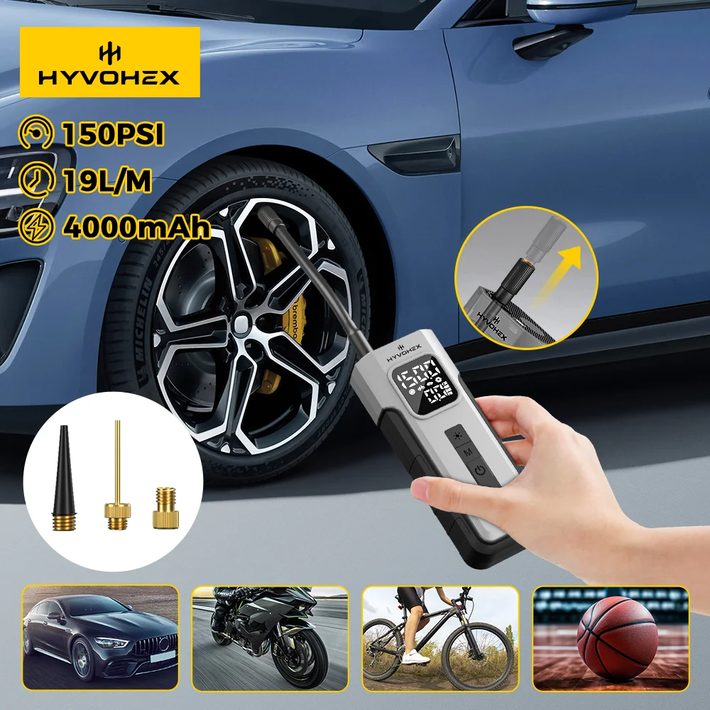 

HYVOHEX C2 беспроводной автомобильный воздушный компрессор 100% рабочий цикл 4000 мАч светодиодный светильник насос для накачивания шин для автомобилей мотоциклы шарики