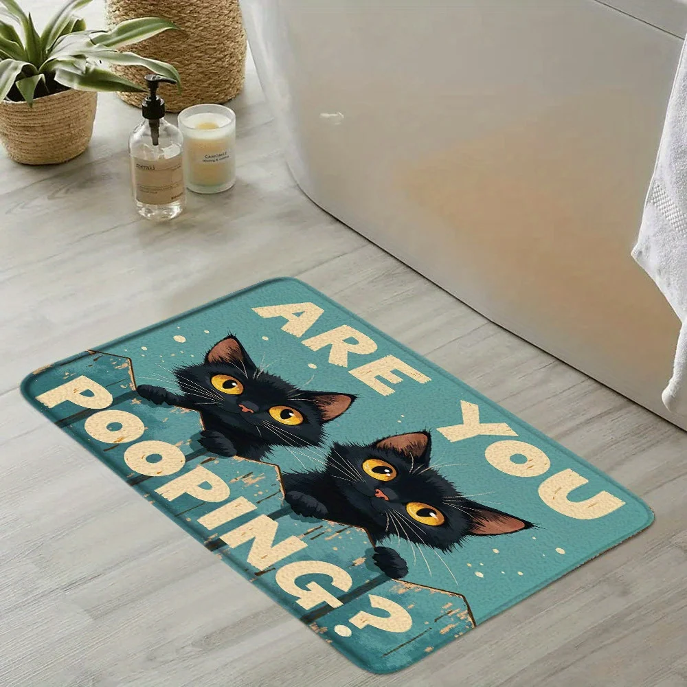 

1 Funny Black Cat Bathroom Mat-"Are You Pooping" Playful Bathroom Decor Modern Flannel Area Rug for Bedroom Living Room Kitchen