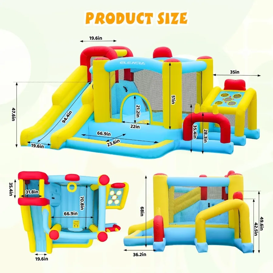 Maison gonflable de rebond, maison gonflable 7 en 1 avec souffleur, maison de rebond pour enfants avec toboggan, zone de saut, zone de baseball/football, panier