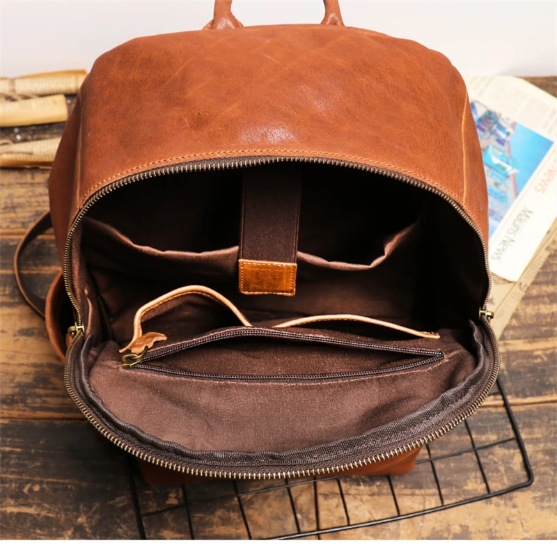 Nesitu Highend A4 Vintage Brown Black Top Grain Genuine Leather 14\'\' Laptop Women Men Backpack Male Travel Bag Schoolbag M30195