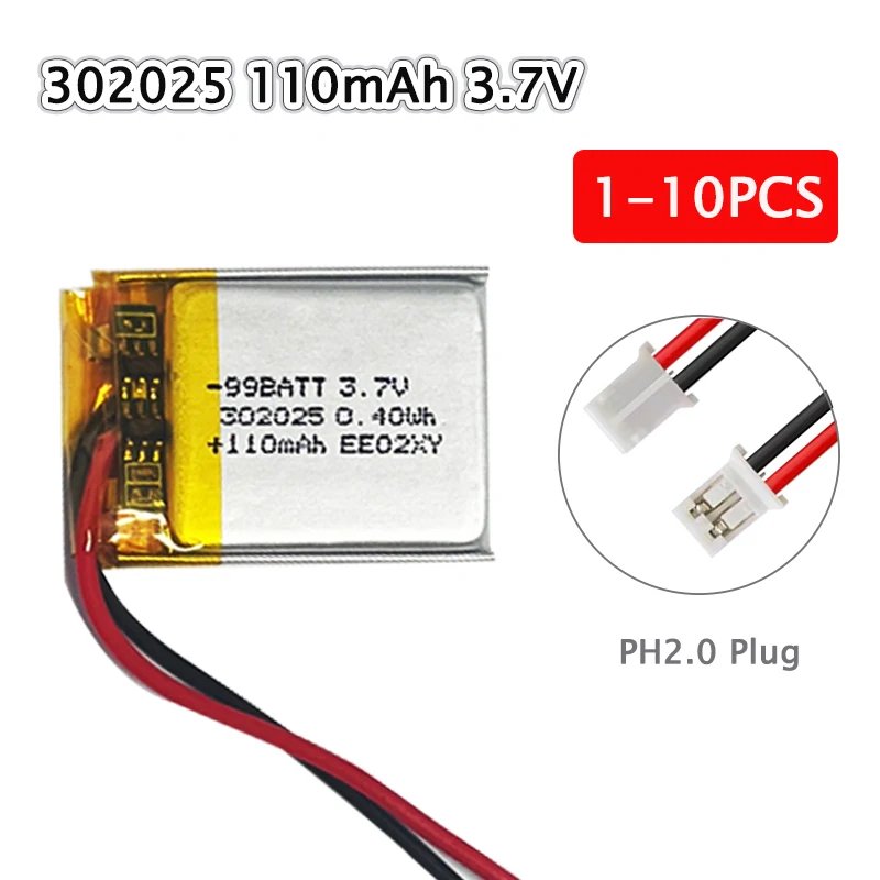 

Li-polymer Battery 3.7V 302025 110mAh for Bluetooth Headset Purifier Led Light GPS MP3/MP4 Electric Toys Rechargeable Cell
