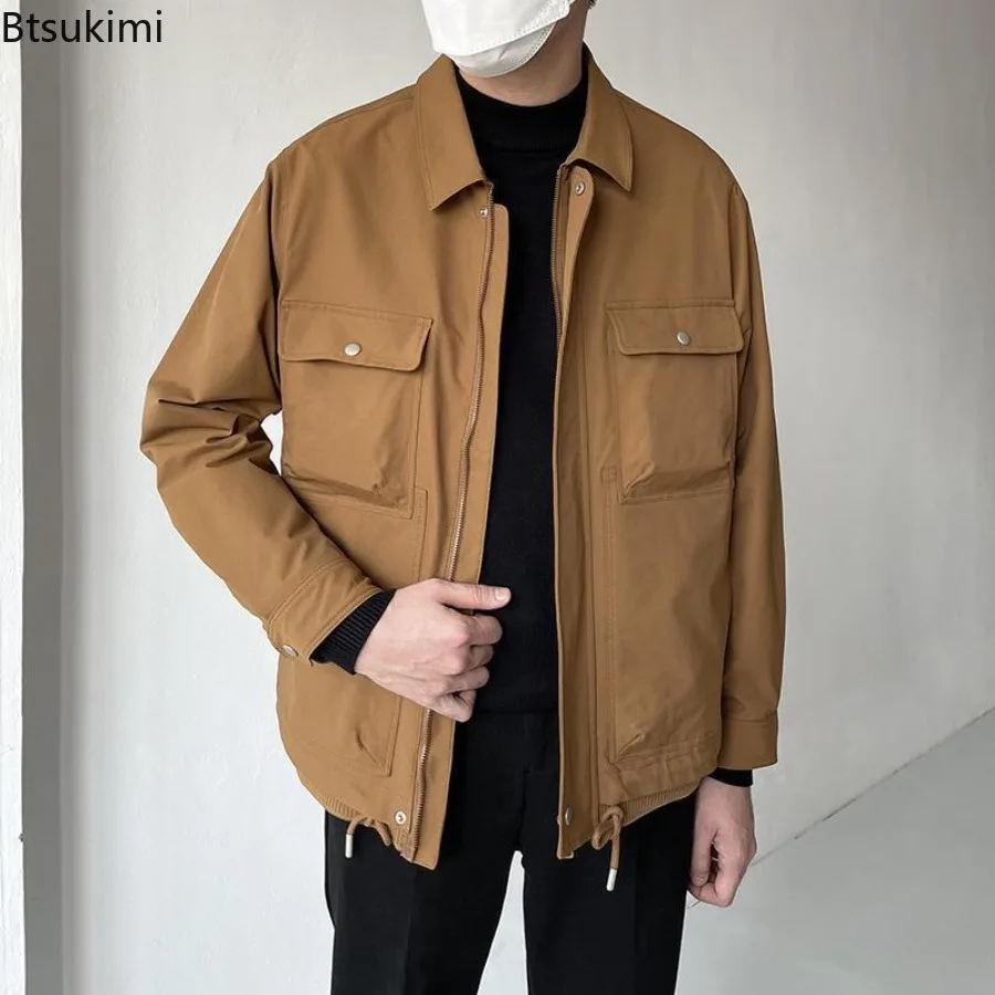 New 2025 Men's Collar Jacket Spring and Autumn Workwear Casual Korean Version Trendy Short Cut Slim Fit Assault Jackets for Men