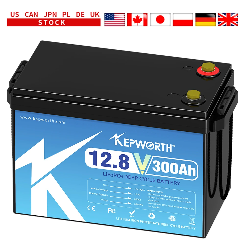 

KEPWORTH 12V 300Ah LiFePO4 Battery, Built-in 200A BMS 3840Wh Energy Deep Cycles, Perfect for Off-Grid, Motorhome, Solar System