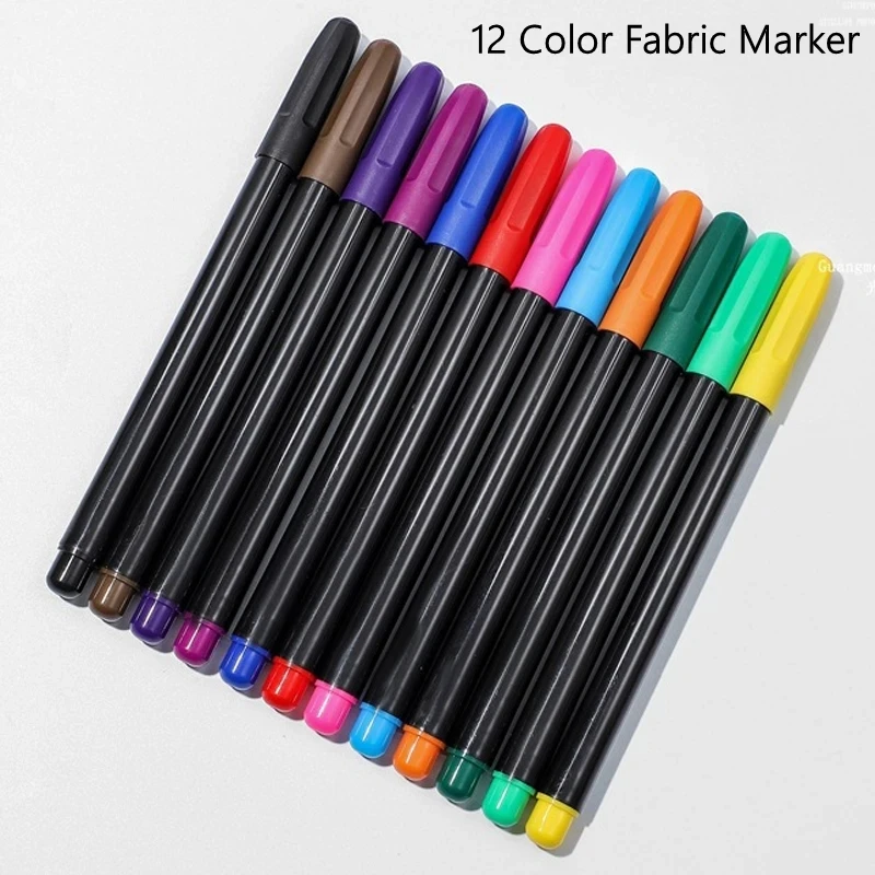 Juego de rotuladores de dibujo de tela impermeable para pintura de tela, 12 colores, para camiseta, zapatos, ropa, dibujo artístico DIY