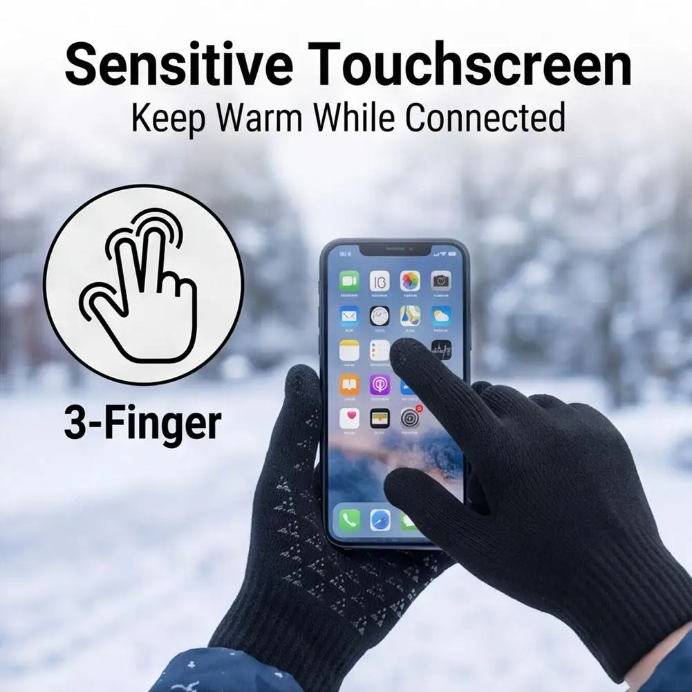 Outdoor Warm Winter Knitted Gloves Windproof Solid Color Touch Screen Gloves Thermal Thickened Cycling Gloves Gifts
