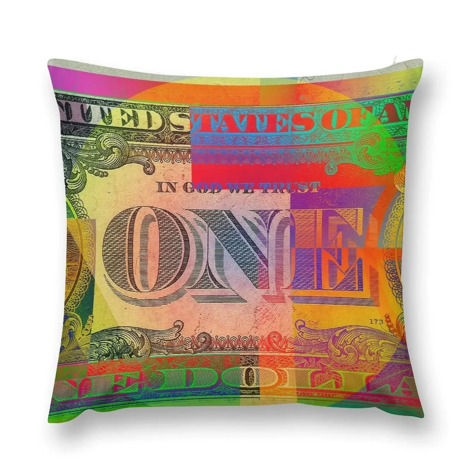 

Pop-Art Colorized One U. S. Dollar Bill Reverse Throw Pillow Pillows Aesthetic Couch Cushions christmas pillowcases pillow