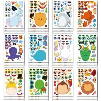 Crea un viso adesivi per bambini Fai da te Crea i tuoi alberi di Natale Safaris Sea Fantasy Animali Puzzle adesivi Ragazzi Ragazze Regali Giocattolo