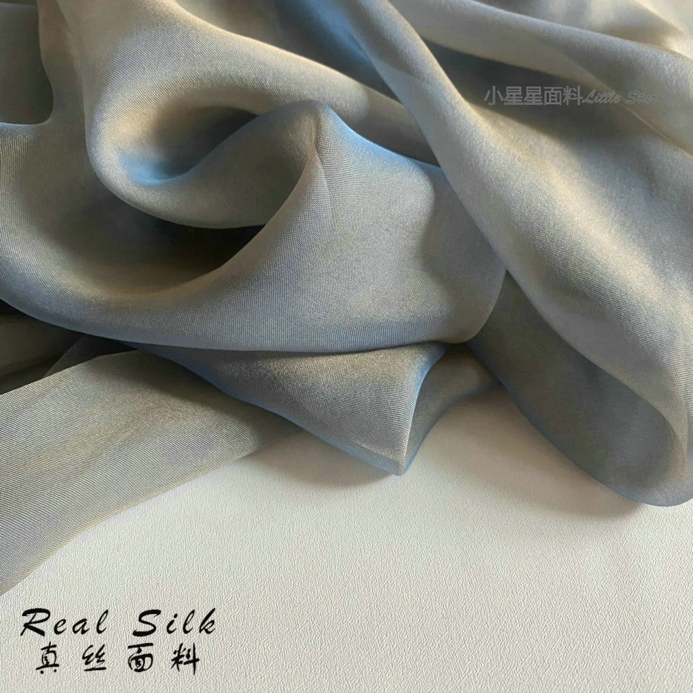 

Flowing Light and Shadow Pure Silk Fabric Gray Gradient Blue Gloss Semi-Transparent Yarn-Dyed Fabric DIY