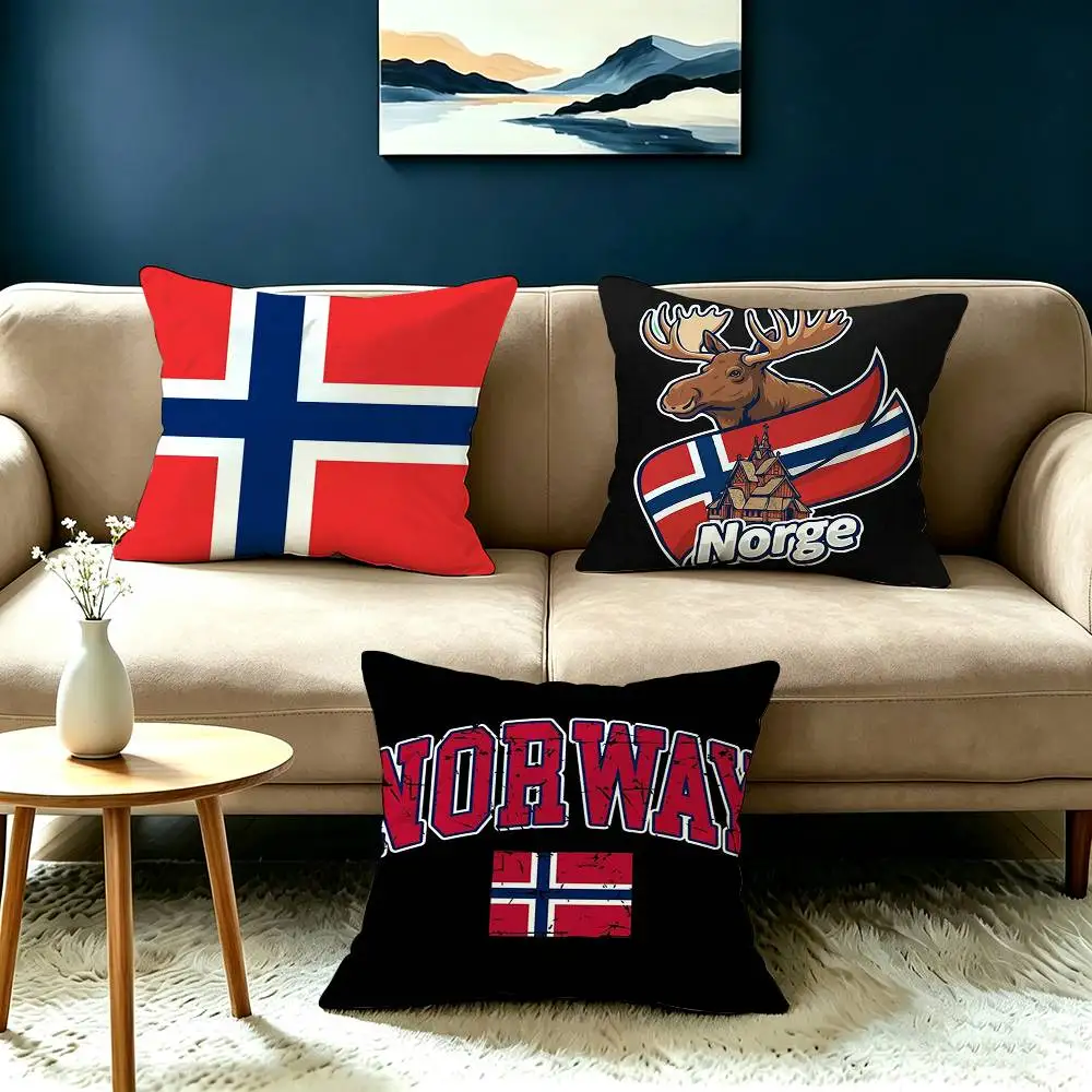 Land of Vikings Norway Flag Pillow Case Square Double-Sided Sofa Cushion Cover Bedroom Bedside Pillow