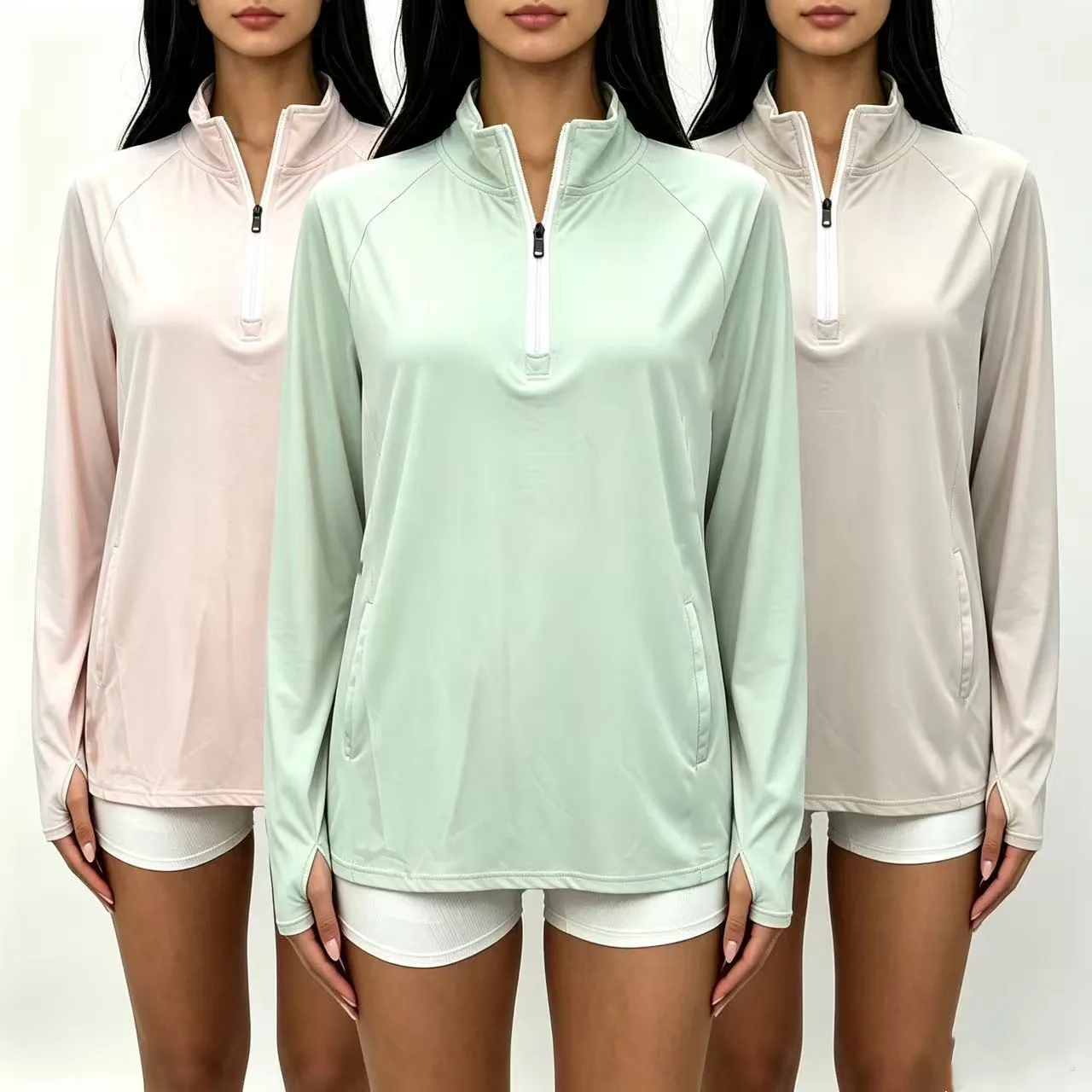 Women UPF50+ Sun Protection Shirt Half Zip Stand Collar Long Sleeve Loose Fit Outdoor Hiking Fishing Tops With Side Pockets