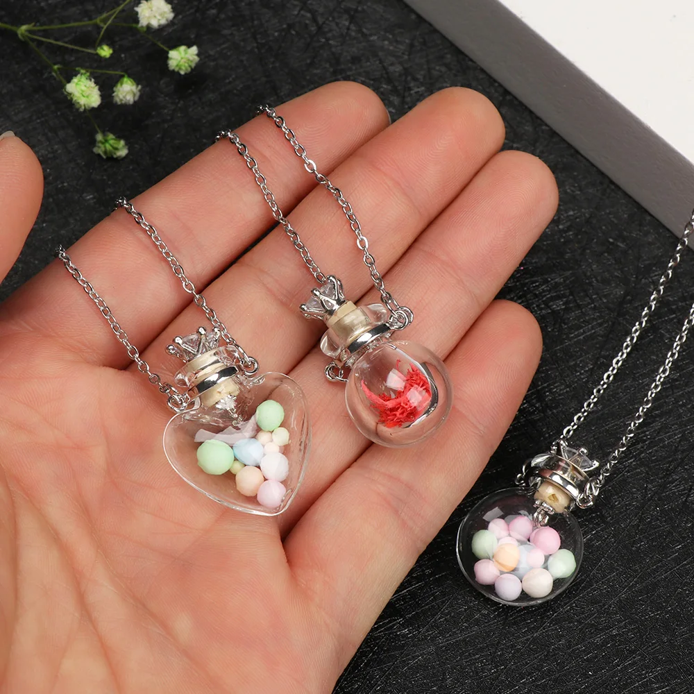 Glaze Vial Necklace Essential Oil Pendant Memorial Perfume Necklace Openable Make Wishes Water Drop Heart Steel Chain Jewellery